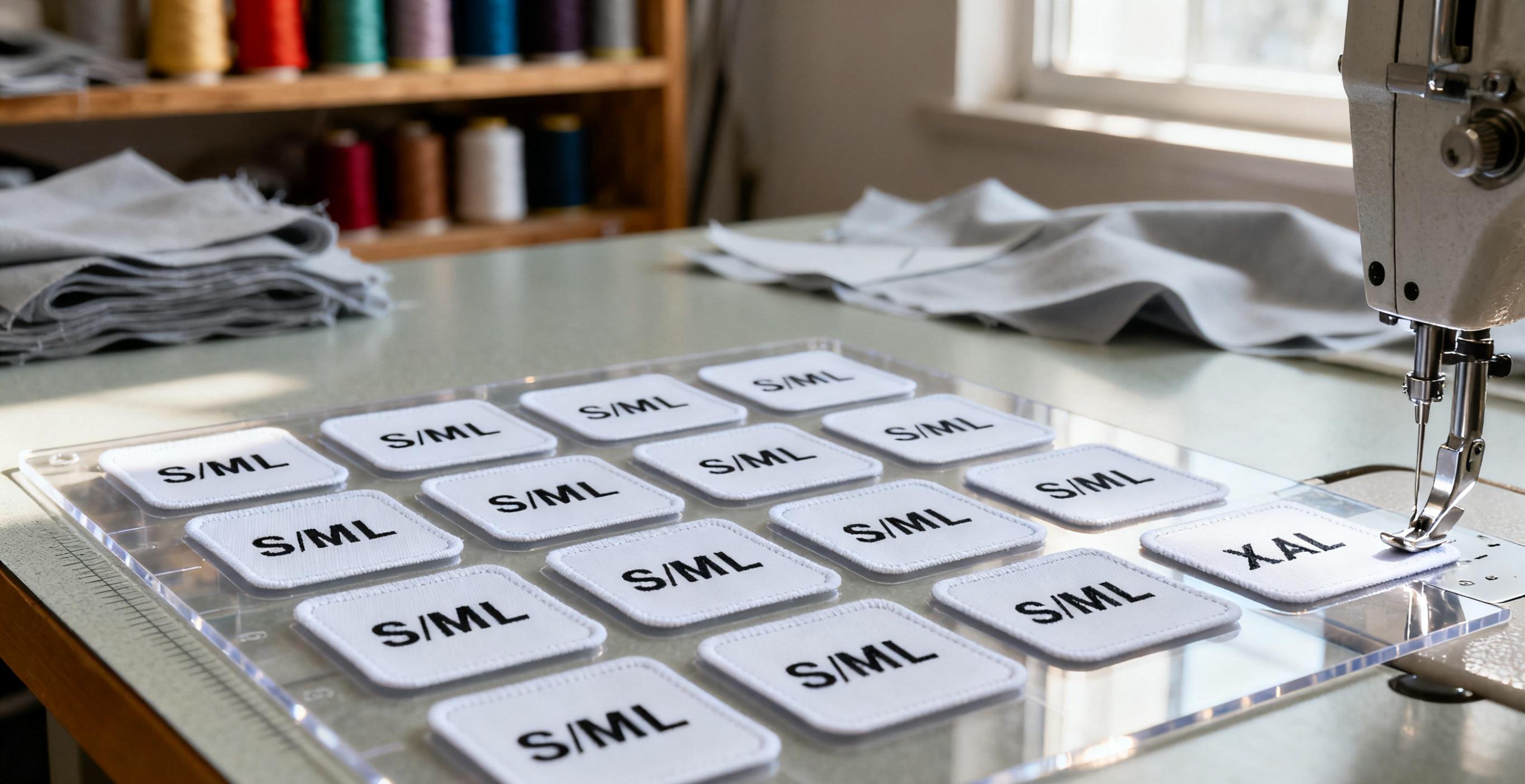 Rectangle garment labels aligned for clothing production